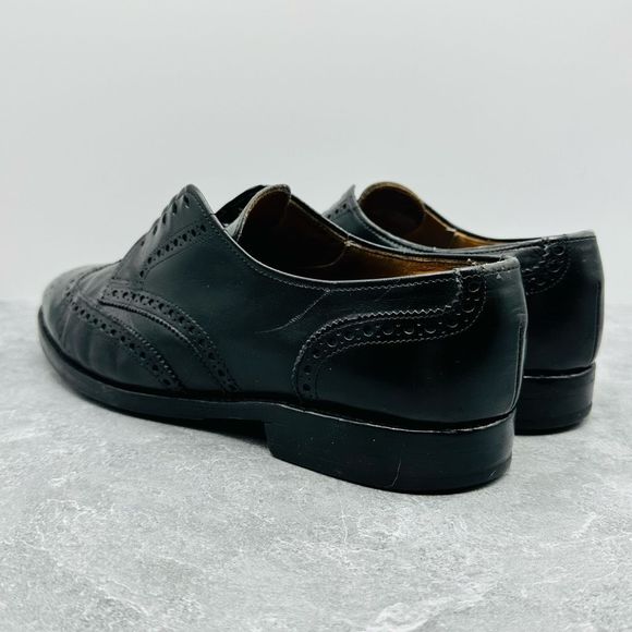 Allen Edmonds Ashland Men Sz 8.5 D Shoe Black Leather Wingtip Derby Brogue Lace - Picture 5 of 13